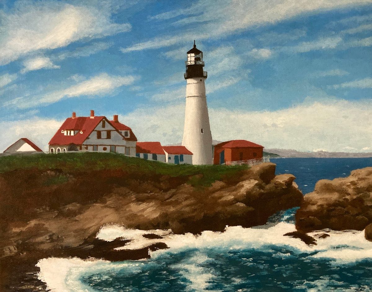 ”Blodgett’s Portland Head Lighthouse” painting, done with oils.