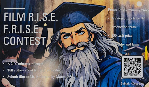 One of the posters set up on bulletin boards around the school advertising the R.I.S.E. video contest.
PHOTO CREDIT: Zach Schilling
